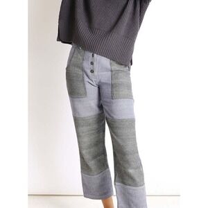 Patchwork Carpenter Pants Grey Navy Stripe Button Fly 28 Waist Womens